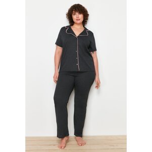 Trendyol Curve Anthracite Shirt Collar Ribbed Knitted Pajamas Set