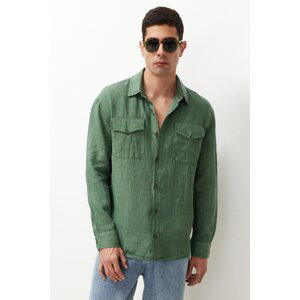 Trendyol Dark Green Limited Edition 100% Linen Regular Fit Shirt