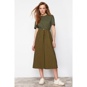 Trendyol Khaki A-line Knitted Fabric Detailed Midi Woven Dress