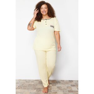 Trendyol Curve Yellow Button Detailed Camisole Knitted Pajamas Set