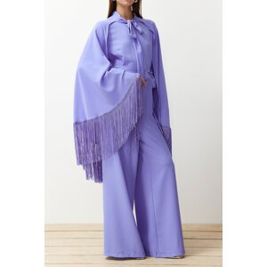Trendyol Lilac Evening Dress Jumpsuit Tasseled Cape Suit