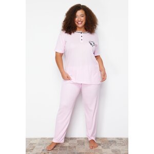 Trendyol Curve Pink Button Detailed Camisole Knitted Pajamas Set