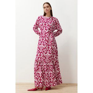 Trendyol Fuchsia Wrap Patterned Belted Viscose Woven Dress