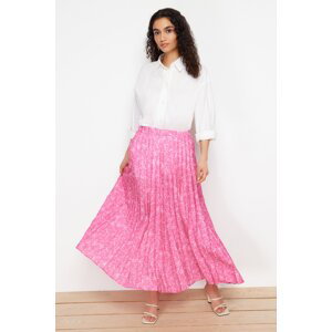 Trendyol Fuchsia Floral Patterned Pleated Elastic Waist Woven Skirt