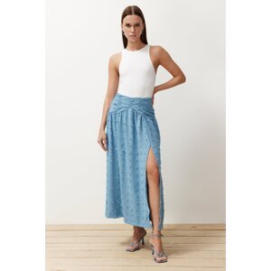 Trendyol Blue Textured Front Slit Detailed Maxi Length Woven Skirt