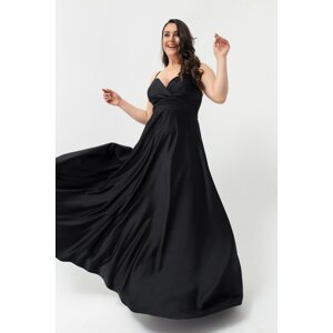 Lafaba Women's Plus Size Satin Long Evening Dress &; Prom Dress with Threads