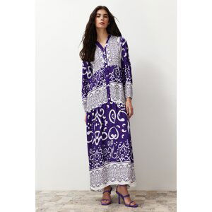 Trendyol Purple Wrap Patterned Button Detailed Viscose Dress