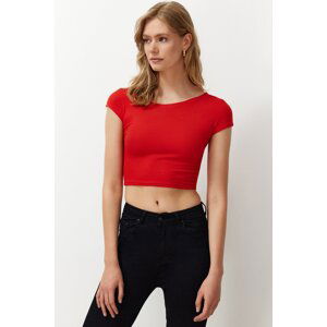 Trendyol Red Crew Neck Moon Sleeve Crop Knitted Blouse