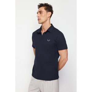 Trendyol Navy Blue Regular Cut Embroidered Textured Polo Neck T-Shirt