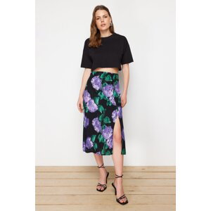 Trendyol Lilac Slit Detail Viscose Fabric Patterned Midi Woven Skirt
