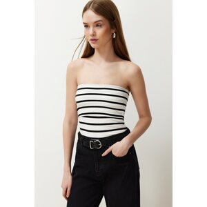 Trendyol Black Striped Strapless Ribbed Stretch Knitted Blouse