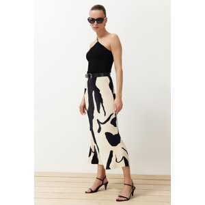 Trendyol Ecru*001 Pleated Printed Midi Skirt