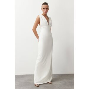 Trendyol White Deep V-neck Woven Long Elegant Evening Dress