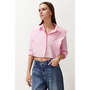 Trendyol Pink Stoned Crop Woven Shirt with Padded Sleeves