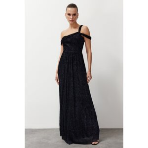 Trendyol Navy Blue A-Cut Asymmetrical Neckline Knitted Long Evening Dress