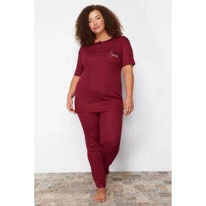 Trendyol Curve Burgundy Button Detailed Camisole Knitted Pajamas Set