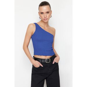 Trendyol Sax Cotton One-Shoulder Gimped Stretchy Fitted Knitted Blouse