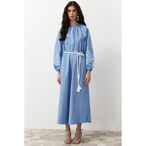 Trendyol Blue Sleeve Embroidered / Embroidered Balloon Sleeve Woven Dress