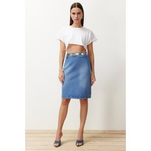 Trendyol Blue Slit Midi Denim Skirt