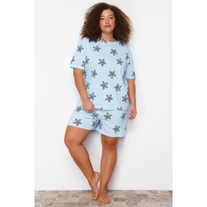 Trendyol Curve Blue Star Pattern Knitted Pajamas Set