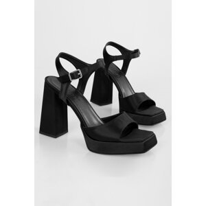 Shoeberry Women's Edia Black Satin Platform Heeled Shoes