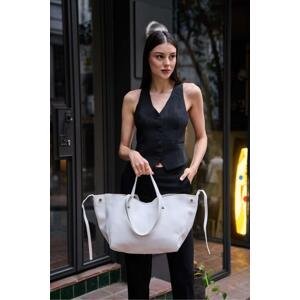 Madamra White Women's Leather Look Wallet Detailed Hand and Shoulder Bag