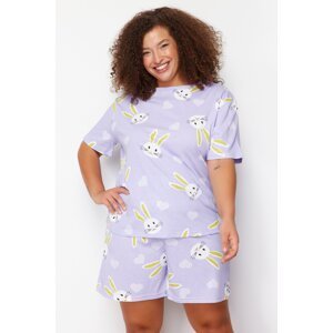 Trendyol Curve Lilac Single Jersey Knitted Plus Size Pajamas Set