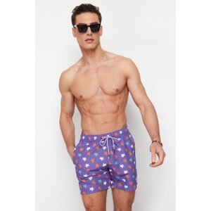 Trendyol Purple Men's Standard Size Turtle Patterned Swim Shorts