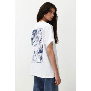 Trendyol White 100% Cotton Back and Front Printed Oversize/Casual Fit Knitted T-Shirt