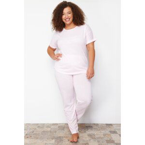 Trendyol Curve Pink Checkered Knitted Pajamas Set