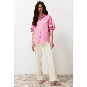 Trendyol Pink Balloon Sleeve Label Detailed Oversize Wide Fit Woven Shirt