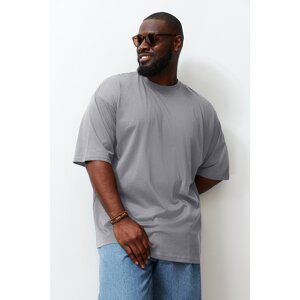 Trendyol Gray Plus Size Oversize Comfortable Basic 100% Cotton T-Shirt