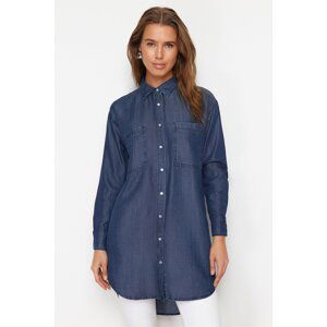 Trendyol Dark Blue Oversize Tencel Denim Modest Shirt