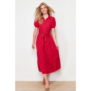 Trendyol Fuchsia Wide Cut Shirt Collar Maxi Woven Dress