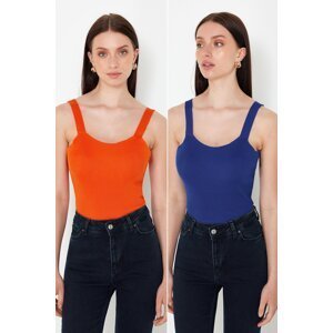 Trendyol Orange-Saxe Double Pack Strappy Basic Knitwear Blouse