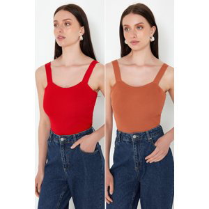 Trendyol Red-Tainted Double Package Strap Basic Knitwear Blouse