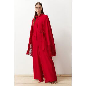 Trendyol Red Tasseled Evening Dress Jumpsuit- Cape Suit