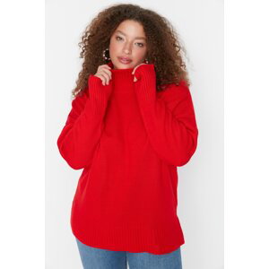 Trendyol Curve Red Turtleneck Off Shoulder Knitwear Sweater