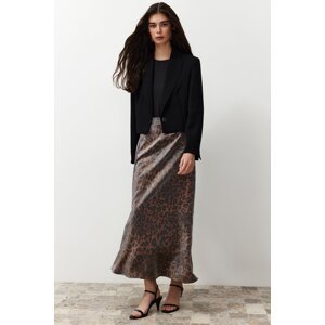 Trendyol Brown Leopard Patterned Satin Woven Skirt