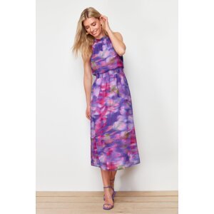 Trendyol Purple Floral Print A-line Chiffon Lined Maxi Woven Dress