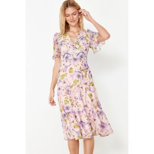 Trendyol Pink Floral Print A-Cut Flounced Midi Lined Chiffon Woven Dress