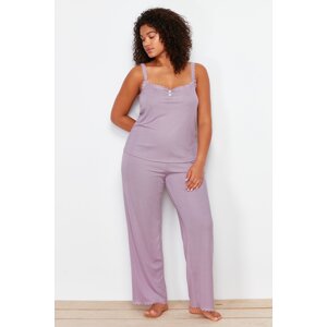 Trendyol Curve Lilac Corded Strappy Knitted Pajamas Set