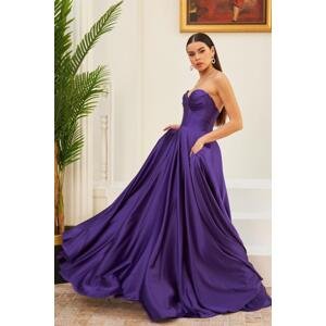Carmen Purple Satin Strapless Long Evening Dress And Invitation Dress