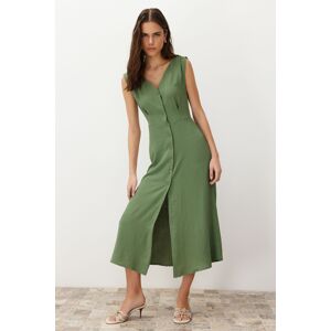 Trendyol Khaki Buttoned Sleeveless Midi Woven Shirt Dress