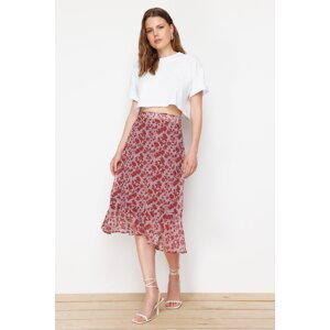 Trendyol Brown Skirt Frilly Chiffon Fabric Patterned Midi Woven Skirt