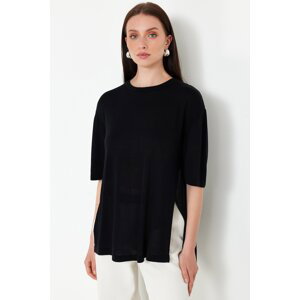Trendyol Black Basic Flowy Slit Detailed Knitwear T-Shirt