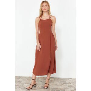 Trendyol Cinnamon Skirt Waist Opening Back Detail Midi Woven Dress