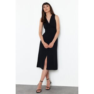 Trendyol Black A-line V-neck Slit Detailed Midi Woven Dress
