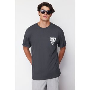 Trendyol Anthracite Oversize/Wide Cut Crew Neck City Printed 100% Cotton T-Shirt
