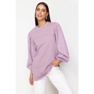 Trendyol Purple Sleeve Poplin Detailed Knitted Sweatshirt